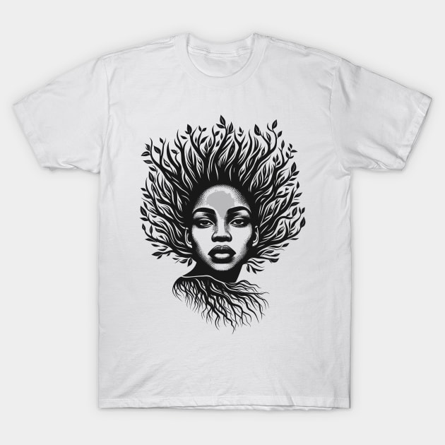 Afrocentric Woman Tree Roots T-Shirt by Graceful Designs